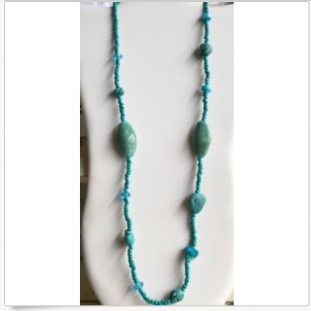 Aqua Blue Turquoise Necklace 30" Plus Size